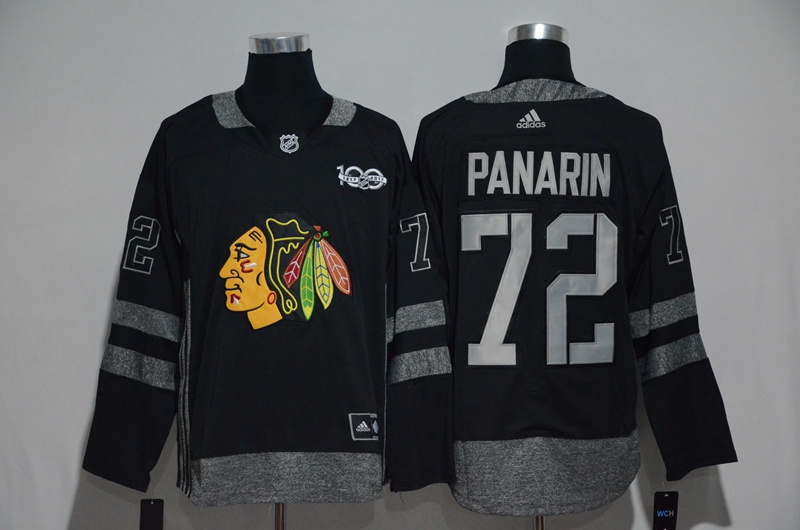 NHL Chicago Blackhawks #72 Panarin Black 1917-2017 100th Anniversary Stitched Jersey->->NHL Jersey